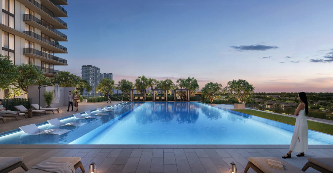 Greencrest infinity pool at dusk