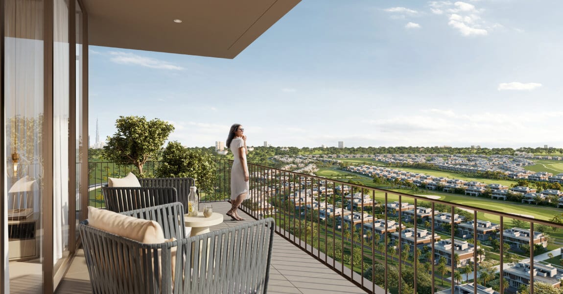 Greencrest terrace with views across Dubai Hills Estate
